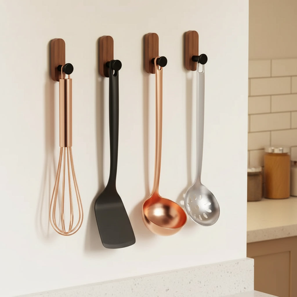 Mounted Walnut Wood Wall Hooks