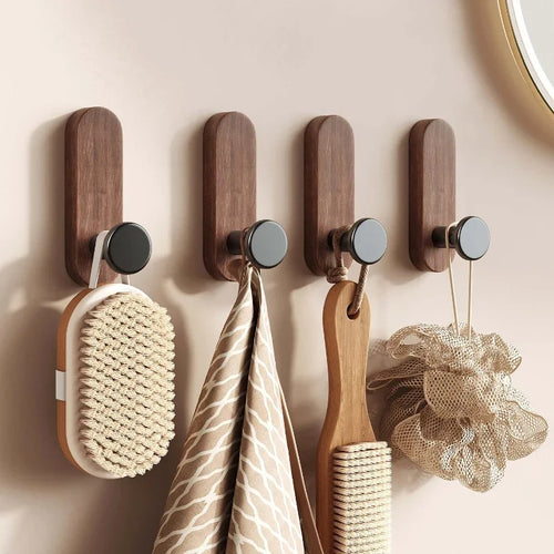 Mounted Walnut Wood Wall Hooks