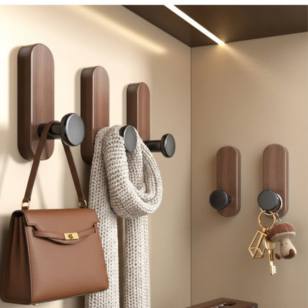 Mounted Walnut Wood Wall Hooks